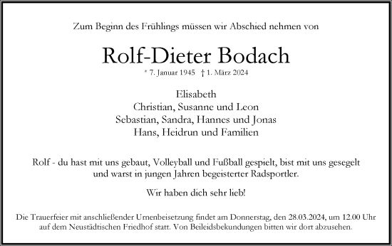 Traueranzeige von Rolf-Dieter Bodach von Märkische Oderzeitung