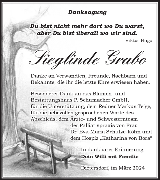 Traueranzeige von Sieglinde Grabo von Märkische Oderzeitung