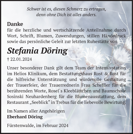 Traueranzeige von Stefania Döring von Märkische Oderzeitung