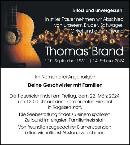 Traueranzeige von Thomas Brand von Märkische Oderzeitung