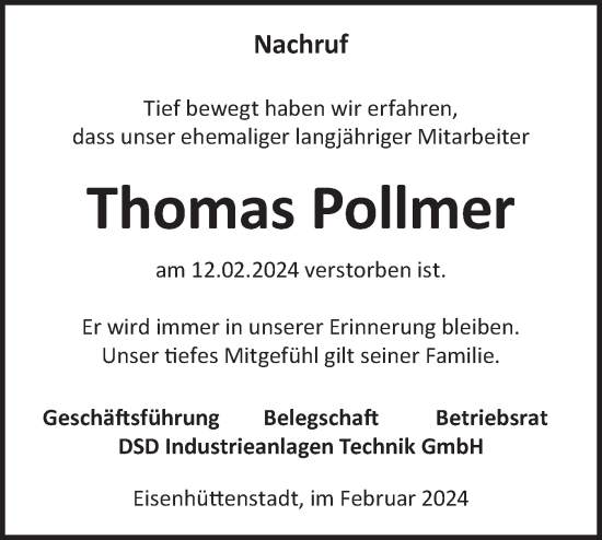Traueranzeige von Thomas Pollmer von Märkische Oderzeitung