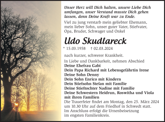 Traueranzeige von Udo Skudlareck von Märkische Oderzeitung