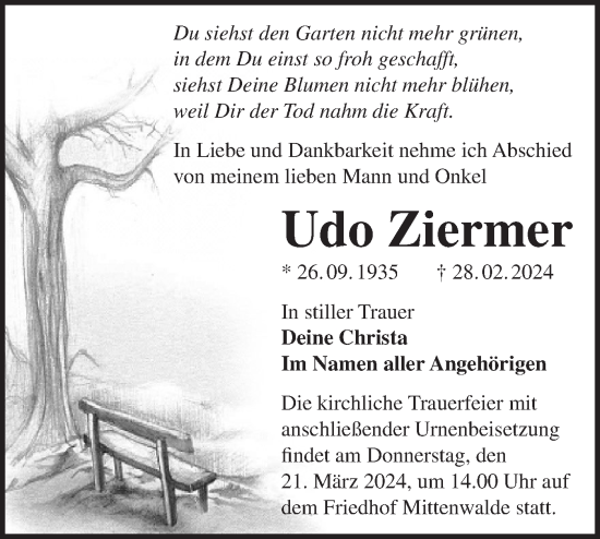 Traueranzeige von Udo Ziermer von Märkische Oderzeitung