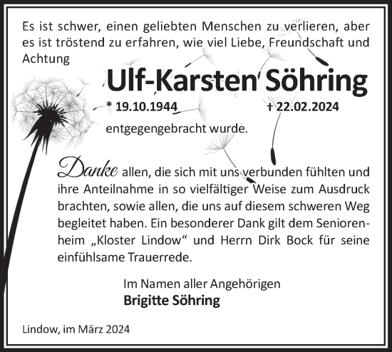 Traueranzeige von Ulf-Karsten Söhring von Märkische Oderzeitung