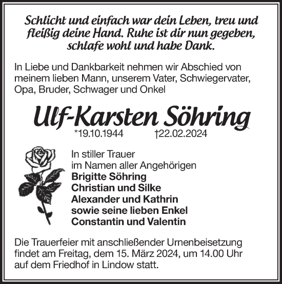 Traueranzeige von Ulf-Karsten Söhring von Märkische Oderzeitung