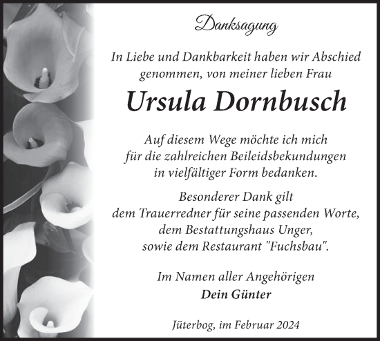 Traueranzeige von Ursula Dornbusch von Märkische Oderzeitung