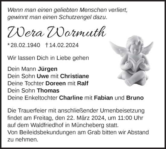 Traueranzeige von Wera Wormuth von Märkische Oderzeitung