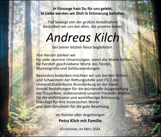 Traueranzeige von Andreas Kilch von Märkische Oderzeitung