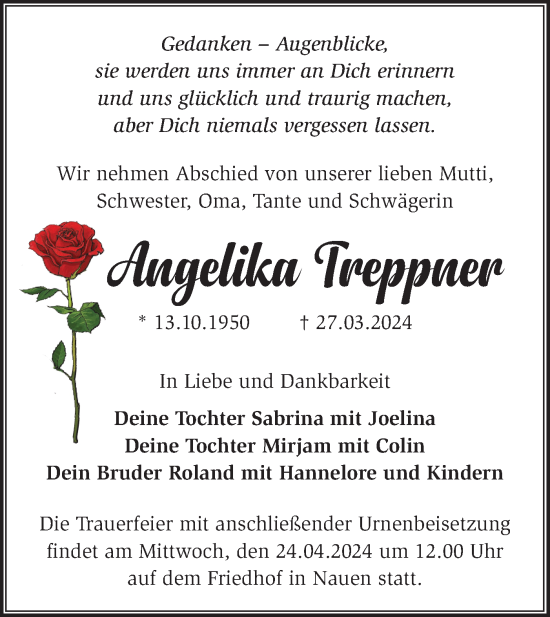 Traueranzeige von Angelika Treppner von Märkische Oderzeitung