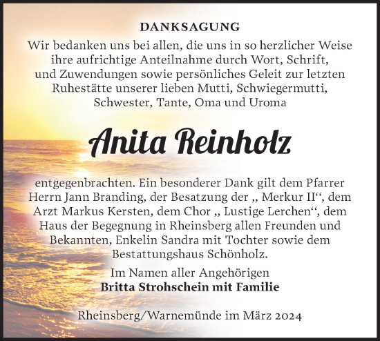 Traueranzeige von Anita Reinholz von Märkische Oderzeitung