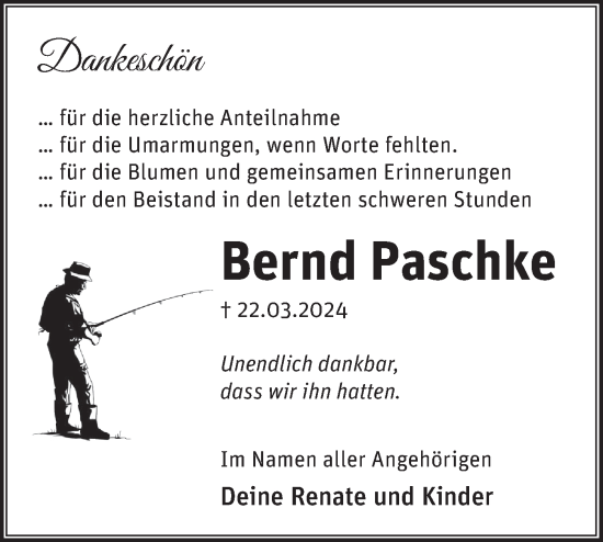 Traueranzeige von Bernd Paschke von Märkische Oderzeitung