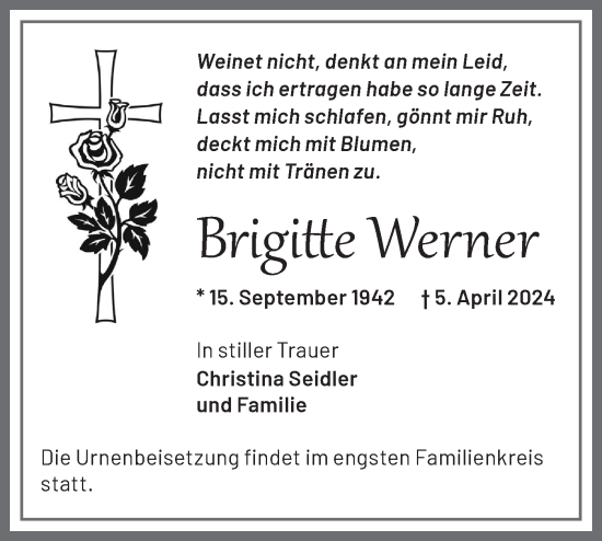 Traueranzeige von Brigitte Werner von Märkische Oderzeitung