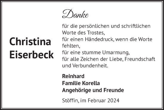 Traueranzeige von Christina Eiserbeck von Märkische Oderzeitung