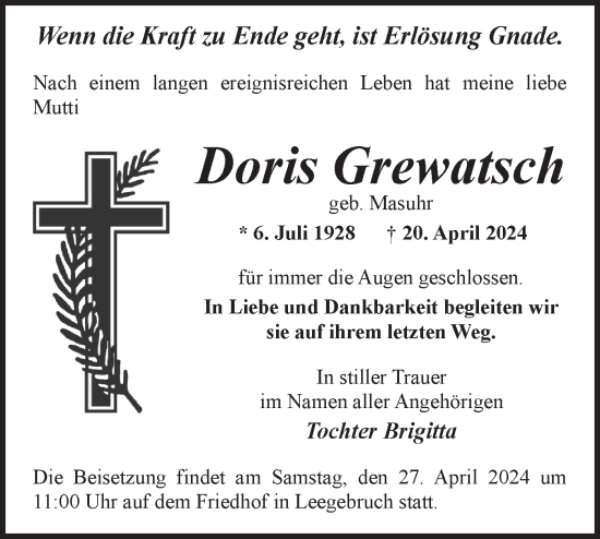Anzeige Doris Grewatsch