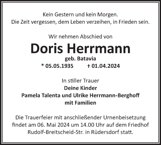 Traueranzeige von Doris Herrmann von Märkische Oderzeitung