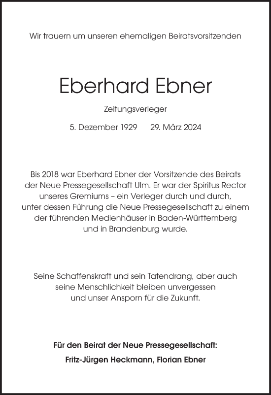 Traueranzeige von Eberhard Ebner von Märkische Oderzeitung