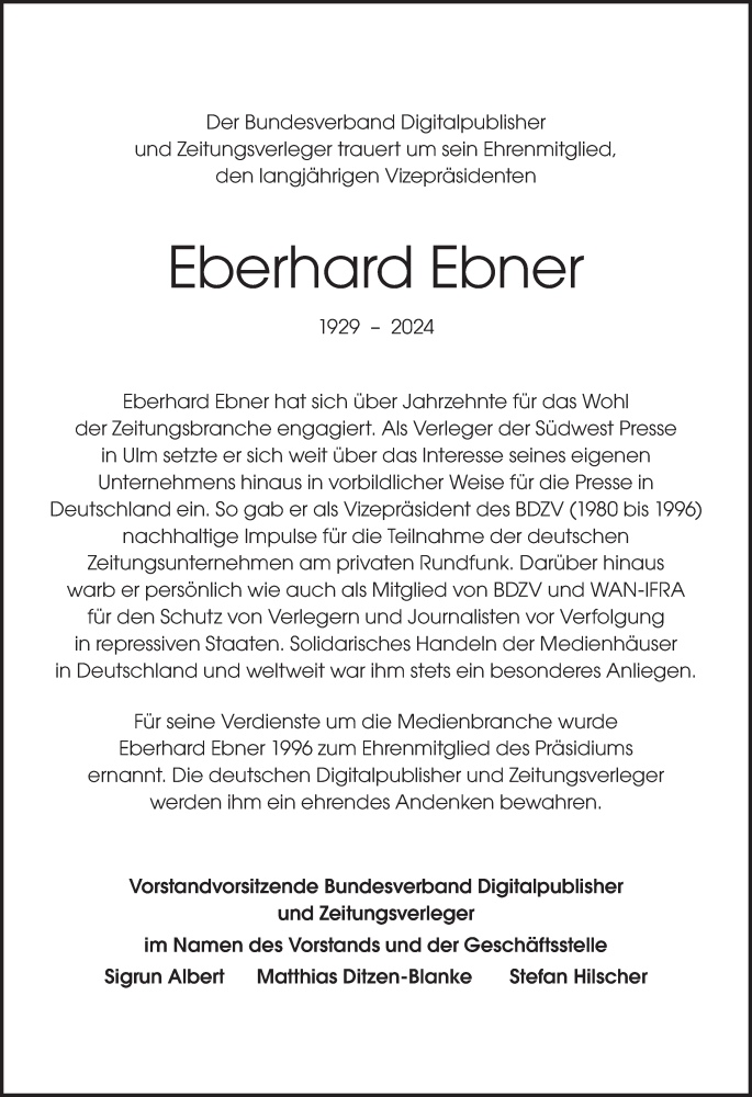  Traueranzeige für Eberhard Ebner vom 03.04.2024 aus Märkische Oderzeitung