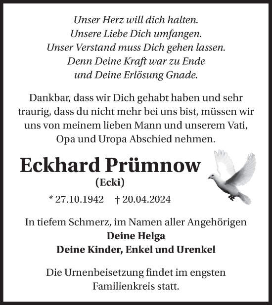 Traueranzeige von Eckhard Prümnow von Märkische Oderzeitung