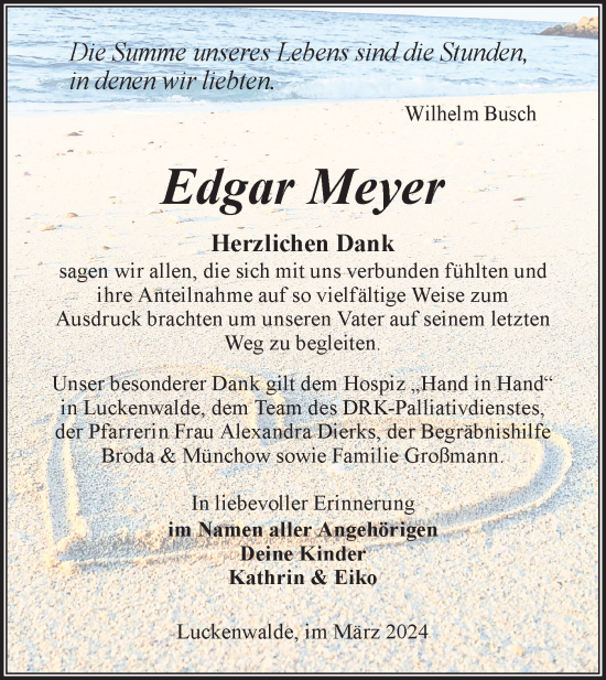 Traueranzeige von Edgar Meyer von Märkische Oderzeitung