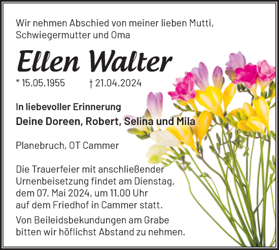 Traueranzeige von Ellen Walter von Märkische Oderzeitung