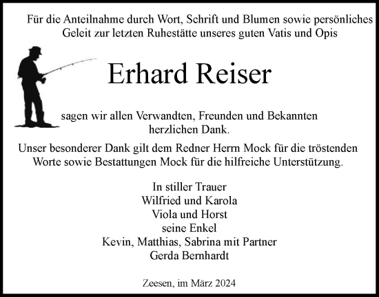 Traueranzeige von Erhard Reiser von Märkische Oderzeitung