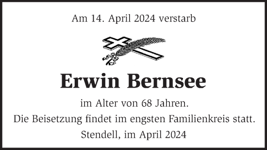 Traueranzeige von Erwin Bernsee von Märkische Oderzeitung