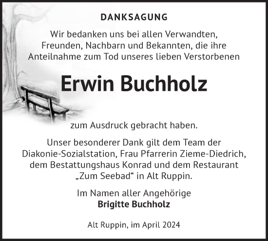 Traueranzeige von Erwin Buchholz von Märkische Oderzeitung