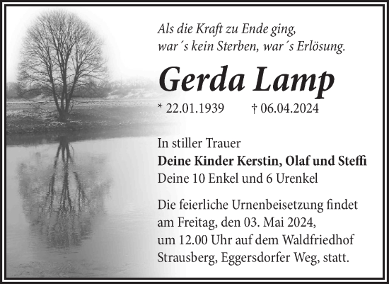 Traueranzeige von Gerda Lamp von Märkische Oderzeitung