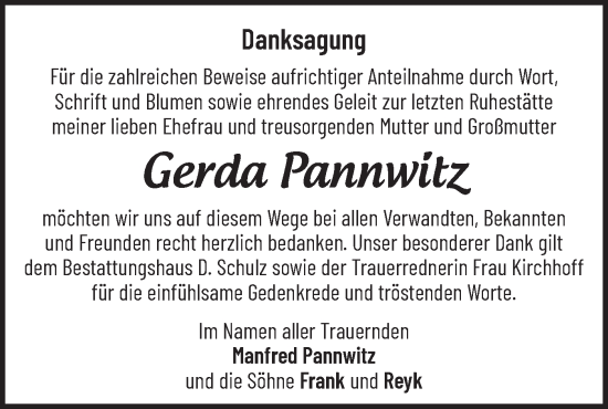 Traueranzeige von Gerda Pannwitz von Märkische Oderzeitung