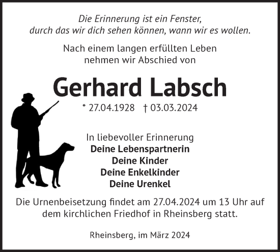 Traueranzeige von Gerhard Labsch von Märkische Oderzeitung