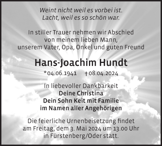 Anzeige Hans-Joachim Hundt