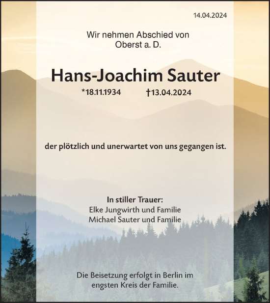 Anzeige Hans-Joachim Sauter