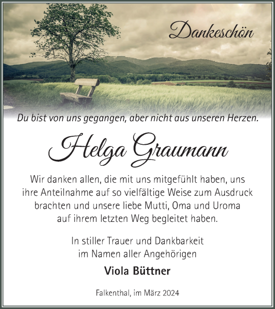 Traueranzeige von Helga Graumann von Märkische Oderzeitung