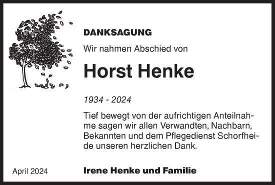 Traueranzeige von Horst Henke von Märkische Oderzeitung
