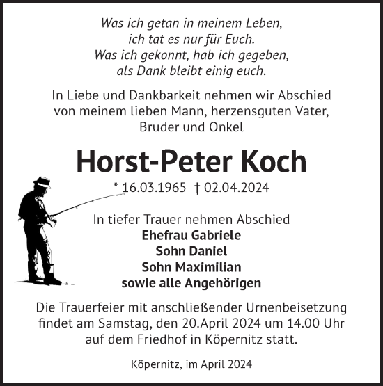 Traueranzeige von Horst-Peter Koch von Märkische Oderzeitung