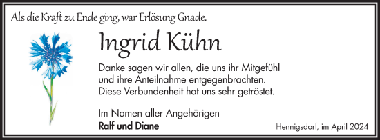 Traueranzeige von Ingrid Kühn von Märkische Oderzeitung