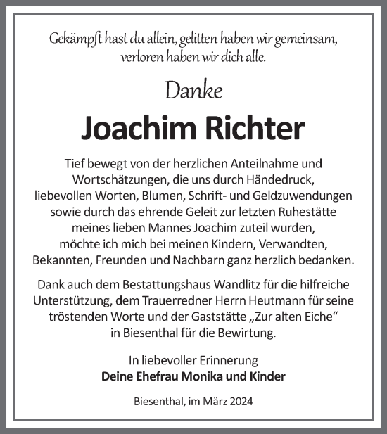 Traueranzeige von Joachim Richter von Märkische Oderzeitung