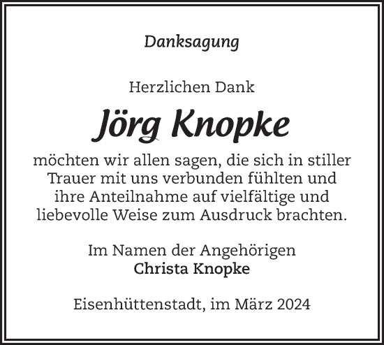 Traueranzeige von Jörg Knopke von Märkische Oderzeitung