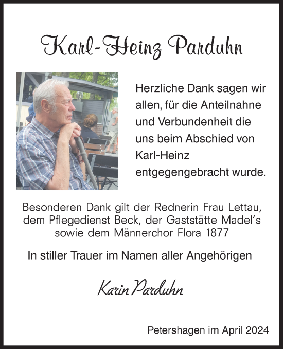 Traueranzeige von Karl-Heinz Parduhn von Märkische Oderzeitung