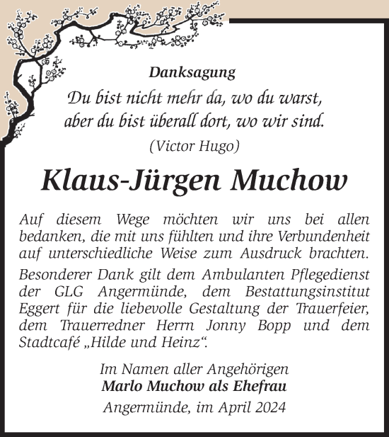 Traueranzeige von Klaus-Jürgen Muchow von Märkische Oderzeitung