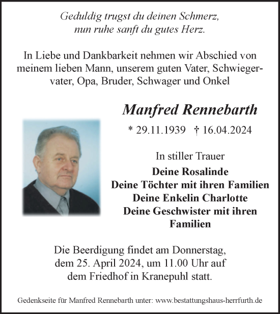 Anzeige Manfred Rennebarth