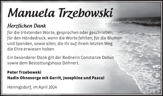 Traueranzeige von Manuela Trzebowski von Märkische Oderzeitung