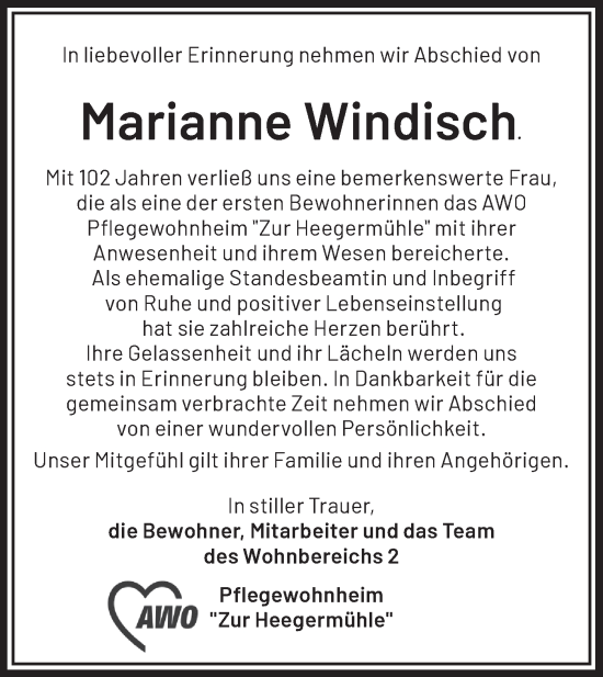 Traueranzeige von Marianne Windisch von Märkische Oderzeitung