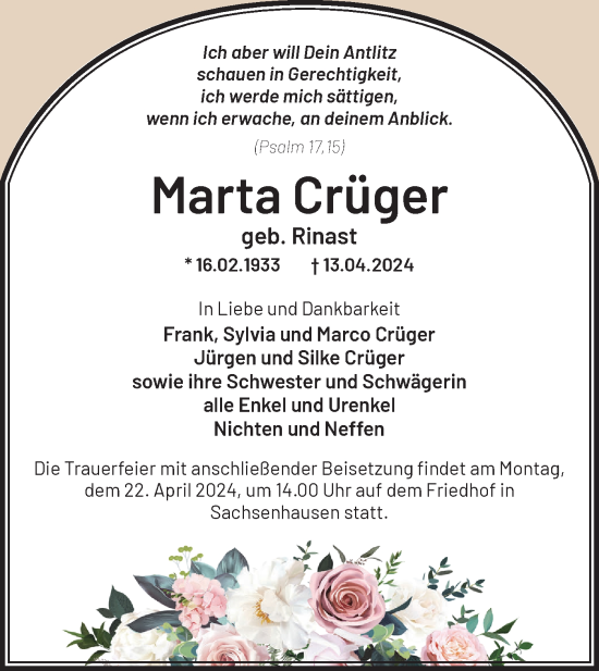Anzeige Marta Crüger