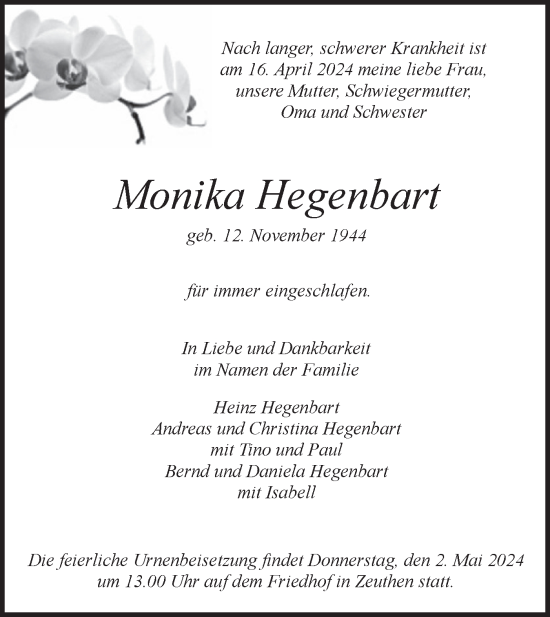 Anzeige Monika Hegenbart