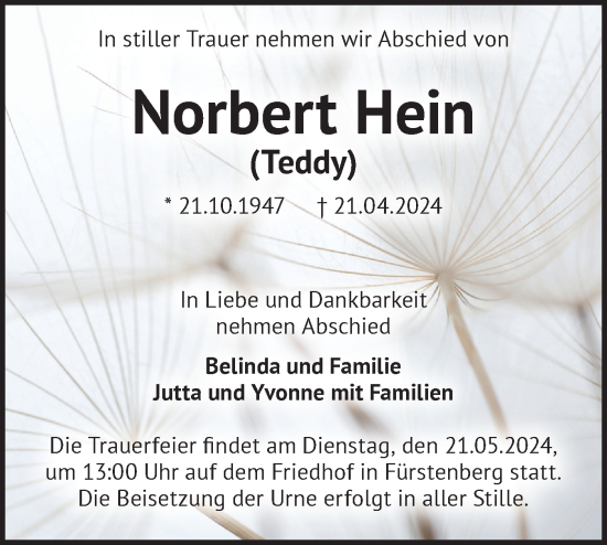 Anzeige Norbert Hein
