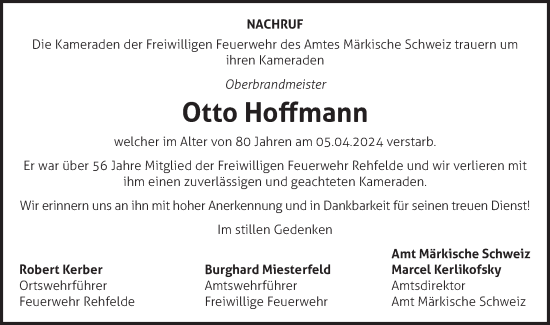 Traueranzeige von Otto Hoffmann von Märkische Oderzeitung