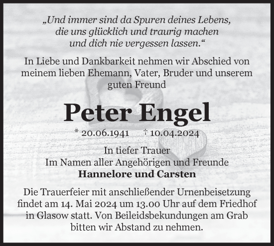 Traueranzeige von Peter Engel von Märkische Oderzeitung