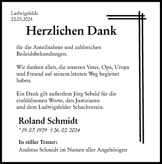 Traueranzeige von Roland Schmidt von Märkische Oderzeitung