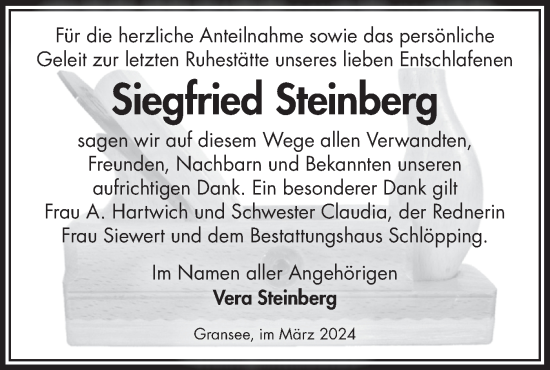 Traueranzeige von Siegfried Steinberg von Märkische Oderzeitung